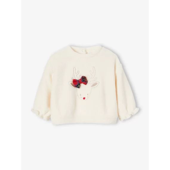 Sweat renne bébé en fausse fourrure écru