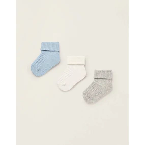Pack 3 Paires De Chaussettes Côtelées Bleu Clair