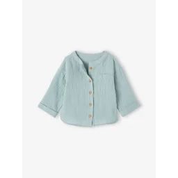 Chemise col mao bébé en gaze de coton personnalisable bleu grisé