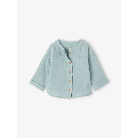 Chemise col mao bébé en gaze de coton personnalisable bleu grisé