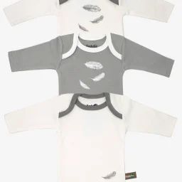 Body Manches Longues En Coton Bio À Motifs Plumes (lot De 3) Gris Foncé