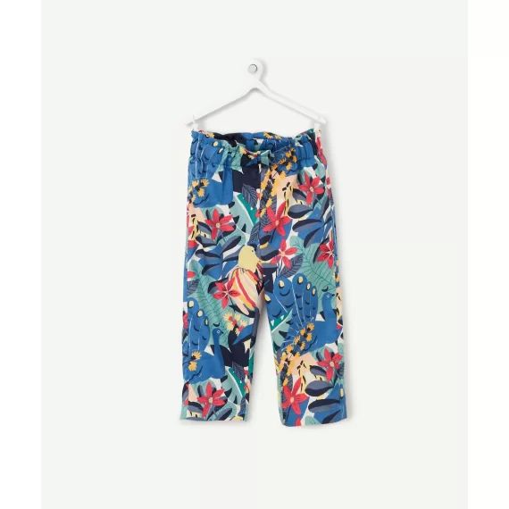 Pantalon fluide bébé fille en coton imprimé tropical –  – Soldes