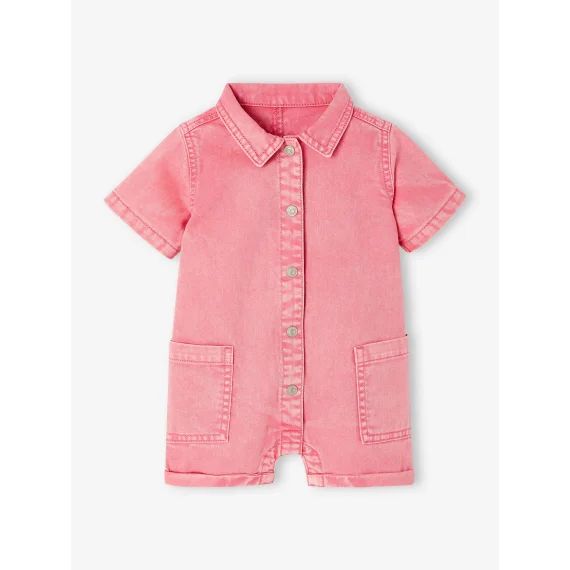 Combishort en twill bébé rose bonbon