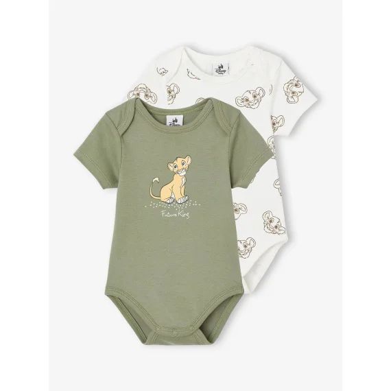 Lot de 2 bodies bébé manches courtes Disney® Le Roi Lion blanc + kaki