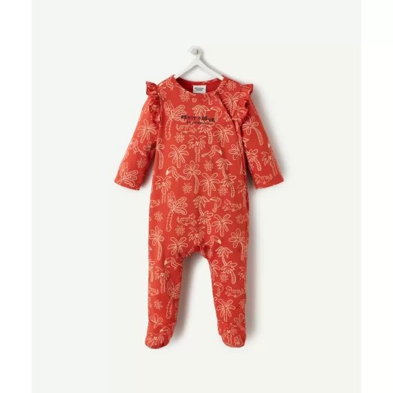 Dors-bien bébé en coton bio rouille avec imprimé palmiers et oiseaux
