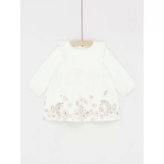 Robe Blanche À Motifs Hérissons Fille – Blanc cassé