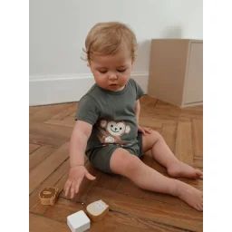 Combinaison courte bébé animal BASICS kaki