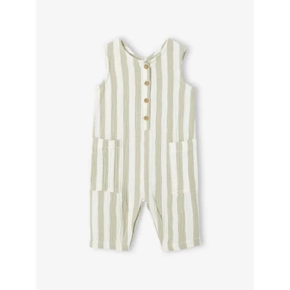 Combinaison rayée en gaze de coton bébé rayé vert