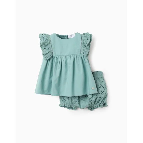 Top + Short Avec Volants Et Broderie Anglaise Vert Clair
