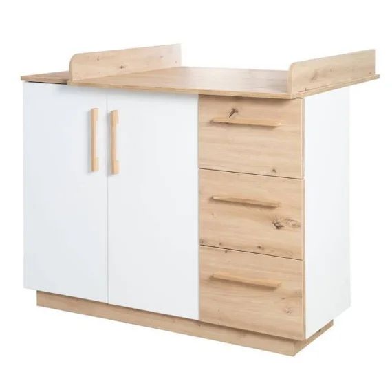 ROBA Commode à langer Bébé Lion – Fermeture Douce  – Blanc / Décor bois blanc