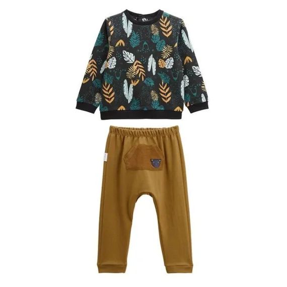 Ensemble Sweat Et Pantalon Bébé Garçon Petit Bavard Marron