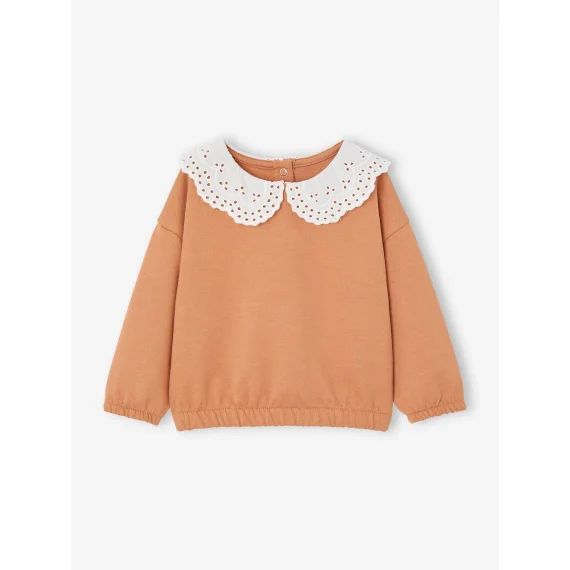Sweat avec col brodé bébé caramel