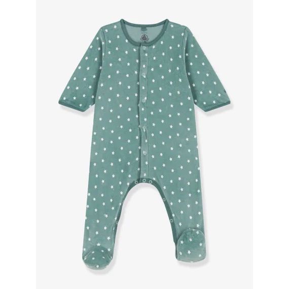 Pyjama bébé étoiles en velours PETIT BATEAU vert imprimé