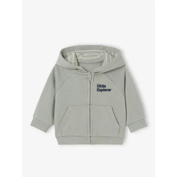 Sweat  zippé à capuche bébé vert de gris