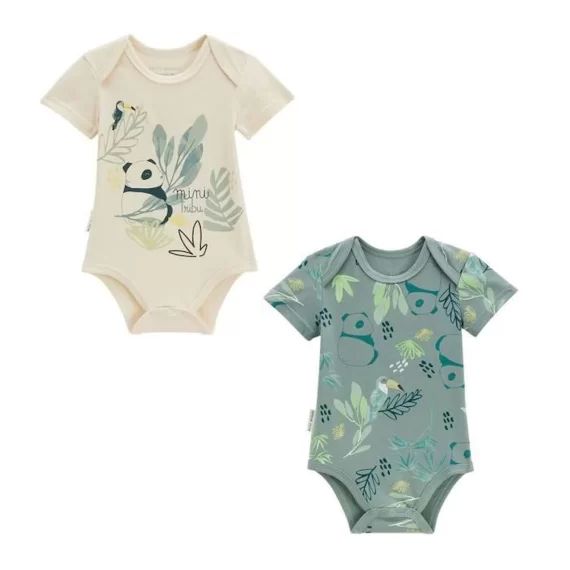 Lot De 2 Bodies Bébé Manches Courtes Mini Tribu Vert