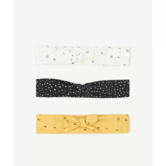 Lot de 3 bandeaux à pois et fleuris avec noeud fantaisie bébé fille –  – Soldes