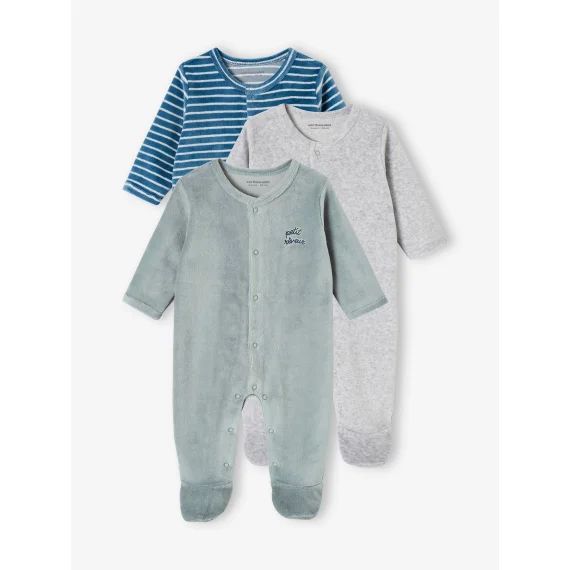 Lot de 3 dors-bien en velours ouverture naissance bébé lot vert d&rsquo;eau