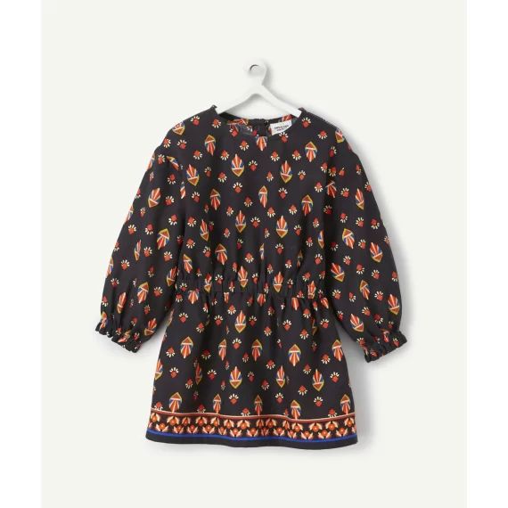 Robe bébé fille en coton noir et imprimée avec motifs rouges