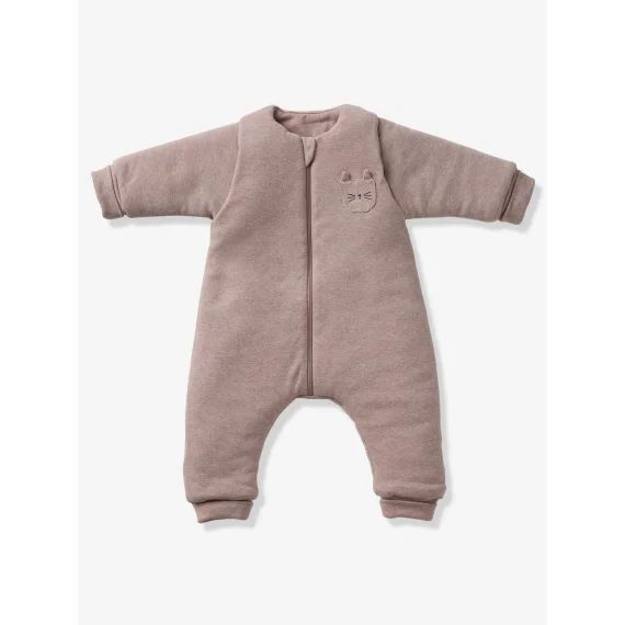 Combinaison à pieds PETIT CHAT, manches longues amovibles beige chiné