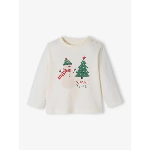T-shirt de fête bébé Christmas time écru
