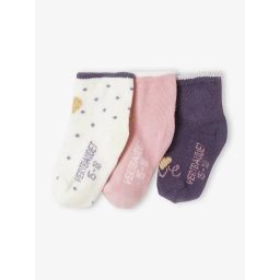 Lot de 3 paires de chaussettes lapins et coeurs bébé fille lot beige
