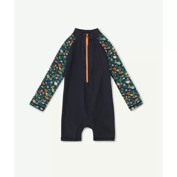 Combi anti-uv bébé garçon en fibres recylées bleue et imprimée –  – Soldes