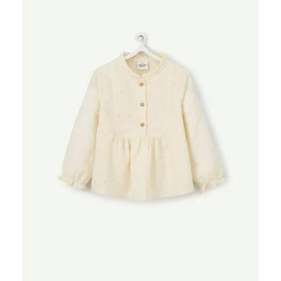 Blouse en coton écru avec broderie anglaise bébé fille –  – Soldes
