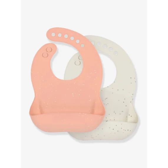 Lot de 2 bavoirs silicone LÄSSIG avec récupérateur nature/apricot