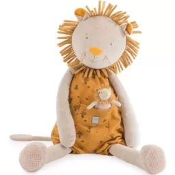 Peluche géante lion avec mini doudou Sous mon baobab (80 cm)