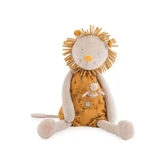 Peluche géante lion avec mini doudou Sous mon baobab (80 cm)