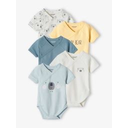 Lot de 5 bodies naissance bébé ouverture devant bleu ciel
