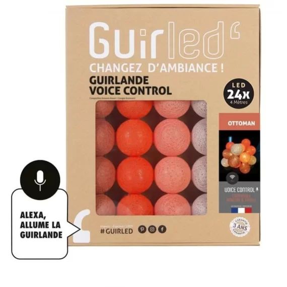 Guirlande lumineuse wifi boules coton LED USB – Commande Vocale – Maison connectée – Amazon Alexa & Google Assistant –  24 boules 2, orange