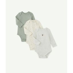 Le lot de 3 bodies gris et verts en coton biologique –  – Soldes