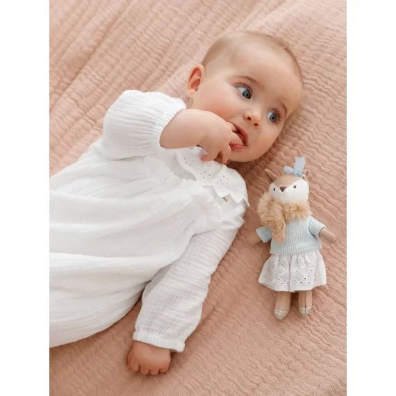 Combinaison en gaze de coton doublé bébé ivoire