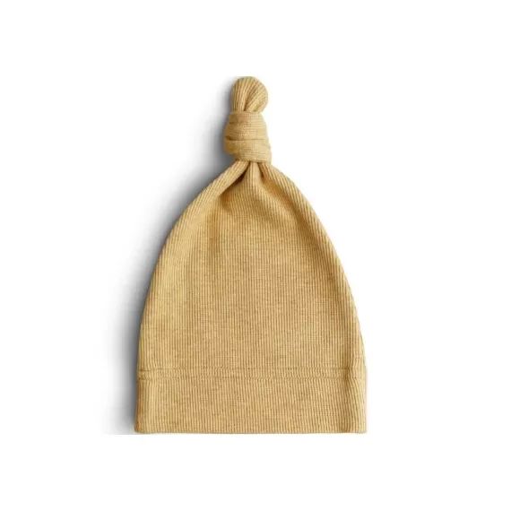 Bonnet de naissance côtelé Mustard
