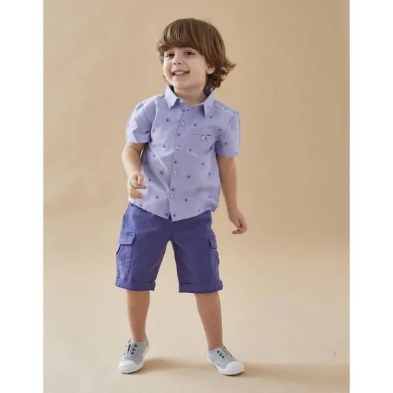 Chemise chambray à manches courtes bleu