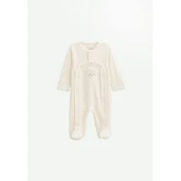 Pyjama Bébé En Velours Ouverture Pont Câlins Ecru