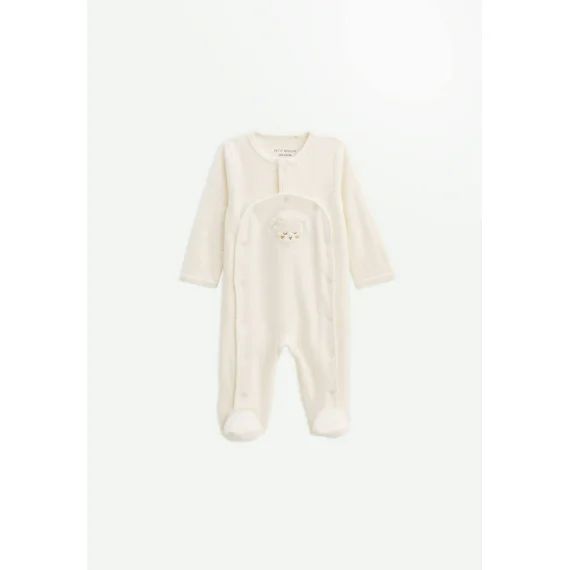 Pyjama Bébé En Velours Ouverture Pont Câlins Ecru