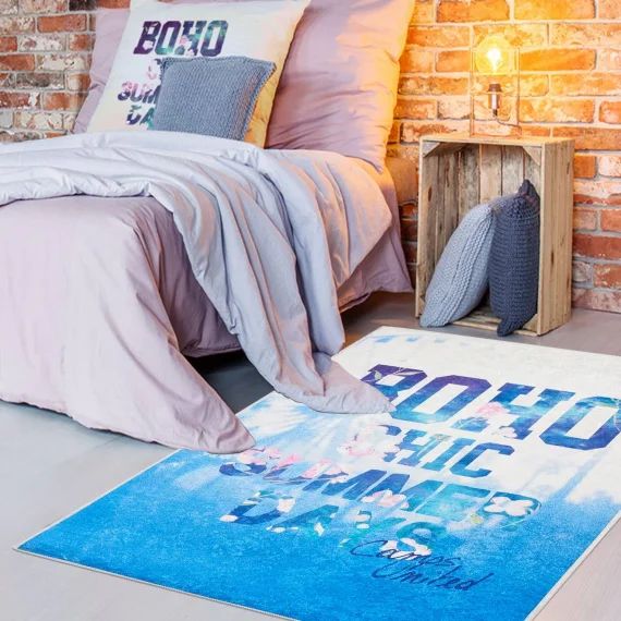 Tapis Enfant Tissé Boho Bleu