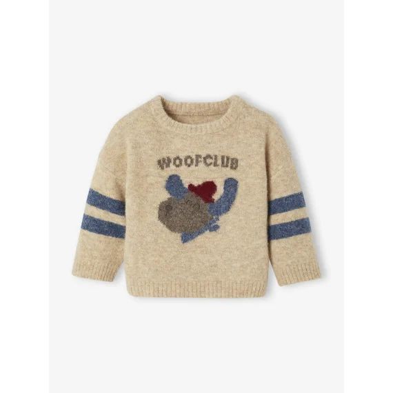 Pull bébé en tricot avec motif jacquard beige chiné