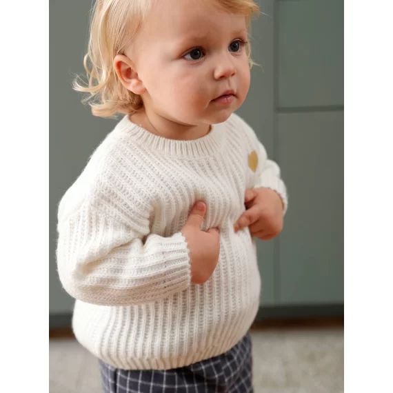 Pull tricot bébé coeur doré ivoire