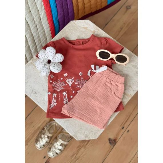 Ensemble Enfant T-shirt Et Short En Gaze De Coton Fiesta Terracotta