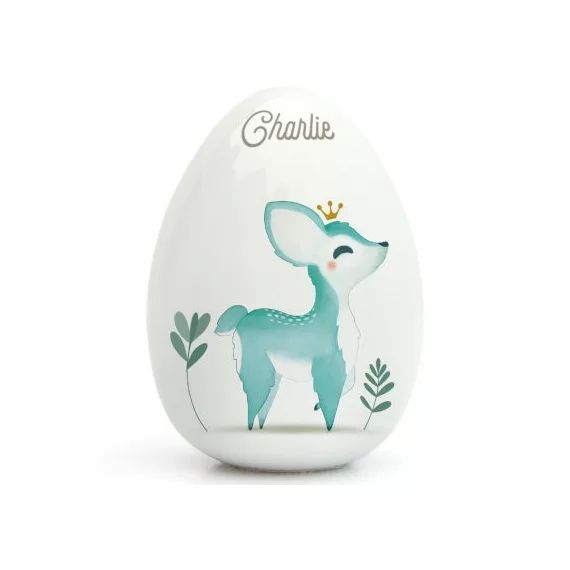 Oeuf en porcelaine Faon bleu (personnalisable)