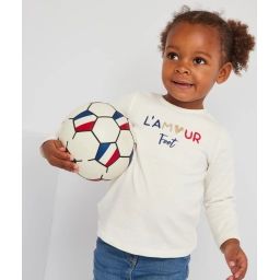 T-shirt bébé fille en coton bio blanc thème football –  – Soldes