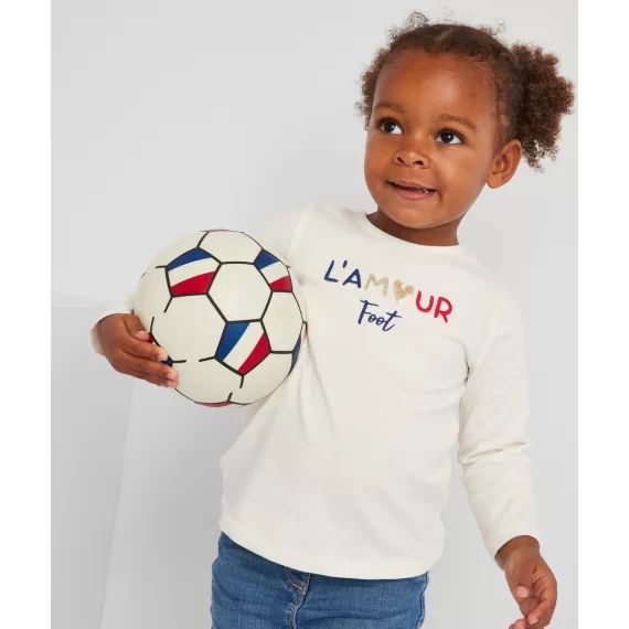 T-shirt bébé fille en coton bio blanc thème football –  – Soldes
