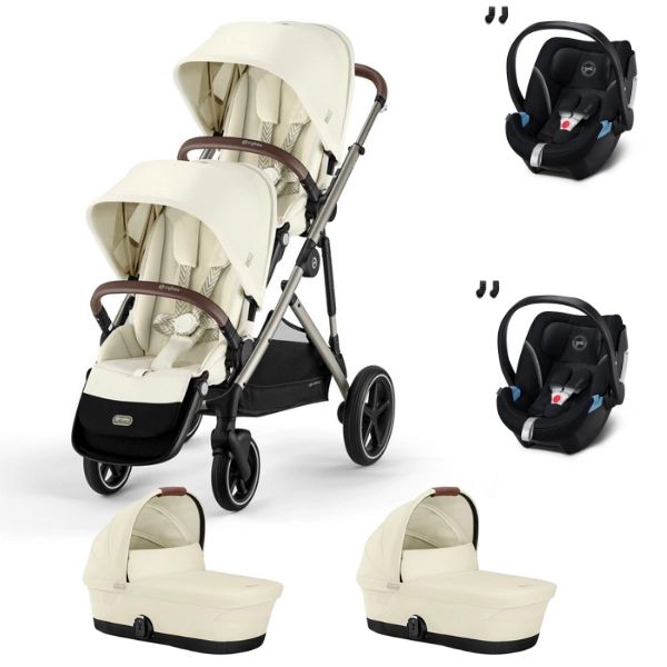 Poussette Double Cybex Gazelle S – Châssis Taupe + Nacelles – Seashell Beige + Coques Auto Aton 5 – Deep Black (2023)