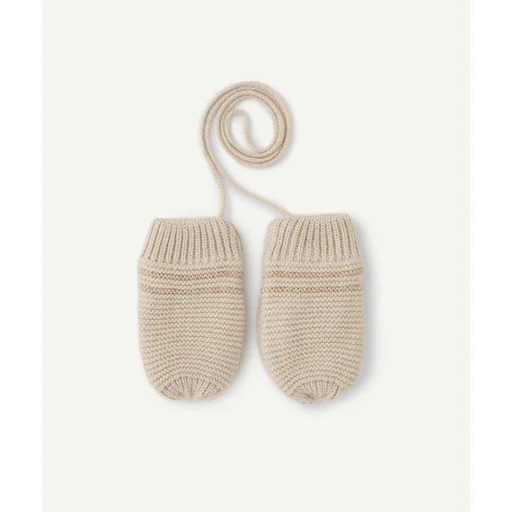 Moufles bébé fille en fibres recyclées beige et détails pailletés