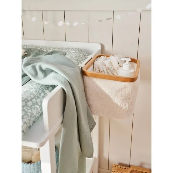 Panier de rangement en sherpa pour table à langer blanc
