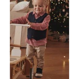 Ensemble de fêtes 4 pièces bébé garçon chemise + pantalon + gilet + noeud pap&rsquo; rouge