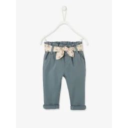 Pantalon avec ceinture en tissu bébé vert grisé
